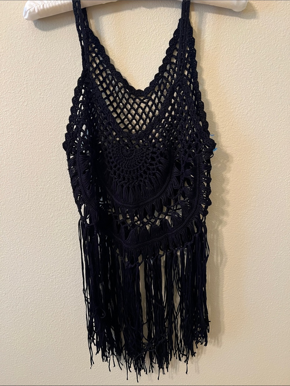 Black Crochet Fringe Beach Cover-Up Tank